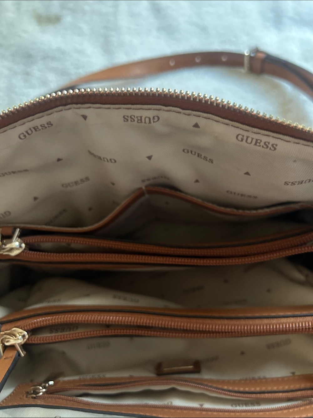 GUESS Quilted Satchel in Cognac Brown. Like new medium size. - Picture 4 of 5